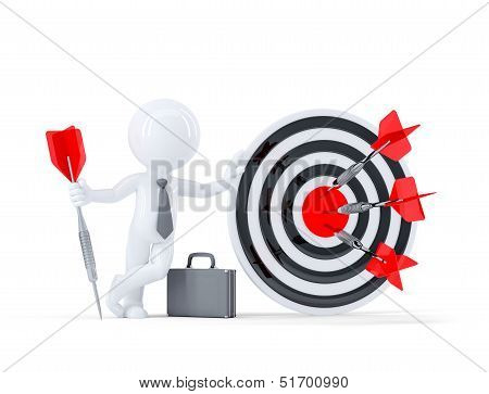 Businessman Hold Big Archery Target.