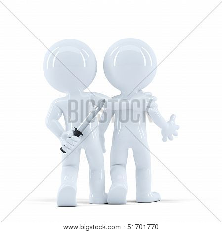 Businessman Hiding A Knife Behind His Back. Unfair Business Concept