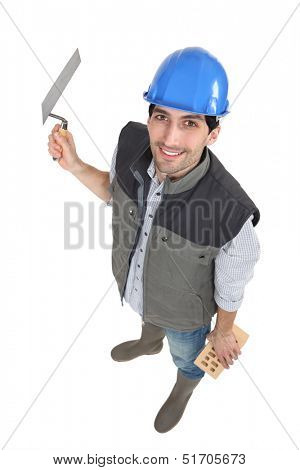 High-angle portrait of a bricklayer