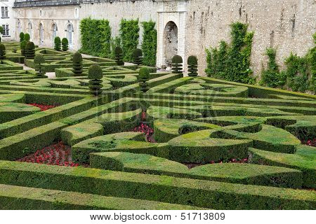 Gardens and Chateau de Villandry in Loire Valley in France