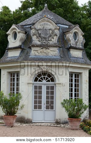 Gardens and Chateau de Villandry in Loire Valley in France