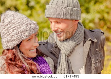 walking outdoor couple in colder season
