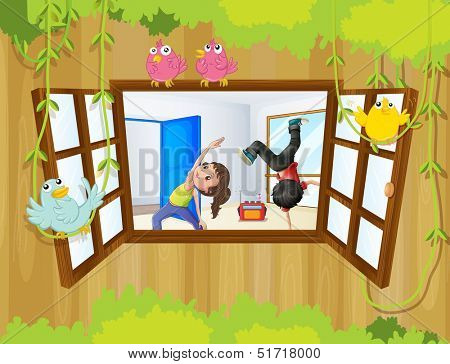 Ilustration of the kids rehearsing inside the studio