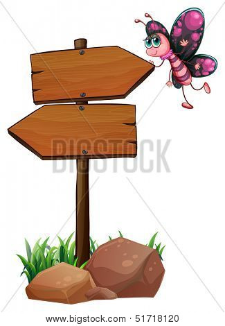 Illustration of the arrowboards with a butterfly on a white background 