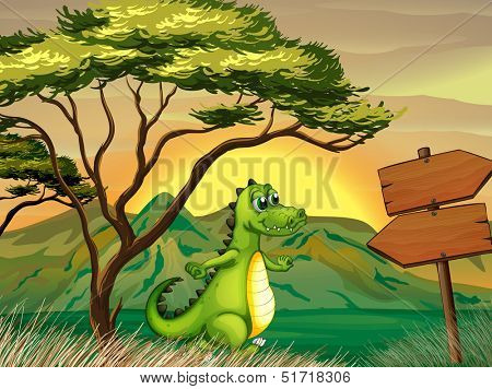 Illustration of a crocodile walking near the empty arrowboards