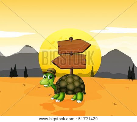 Illustration of a turtle in the desert near the arrowboards