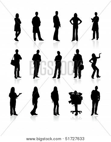 Set of siluetes people on wite background.