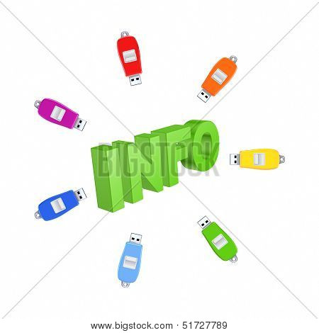 Colorful flashdrives around word INFO.