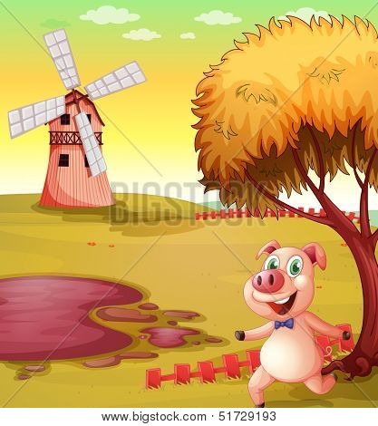 Illustration of a pig running at the piggery