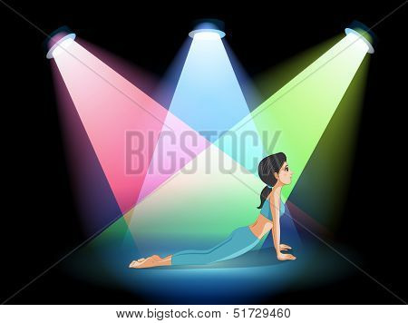 Illustration of a lady exercising in the middle of the stage