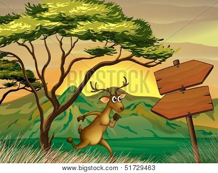 Illustration of a deer following the wooden arrowboard