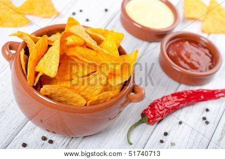 Tortilla Chips With Two Different Dips