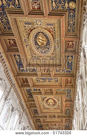 The beautiful ornate ceiling of  Basilica of St. John Lateran in Rome.