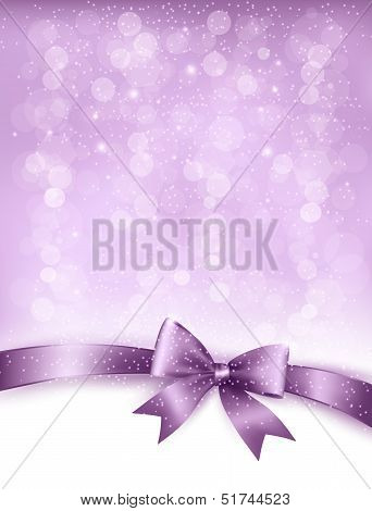 Elegant Holiday Background With Gift Bow And Ribbon. Vector