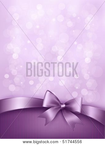 Elegant Holiday Background With Gift Bow And Ribbon. Vector