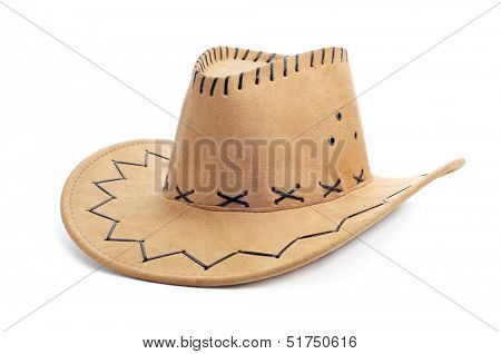 a leatherette cowboy hat on a white background