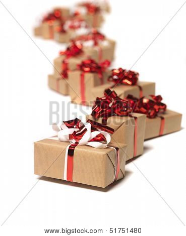 Christmas gifts in a row