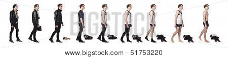 Man taking his clothes of step by step