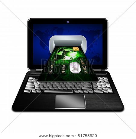 Laptop With Credit Card Isolated Over White