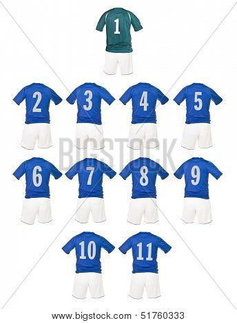 Blue Football team shirts isolated on white background
