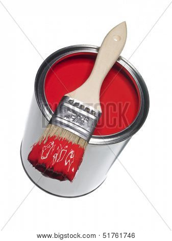 Red Paint can and brush isolated on white background