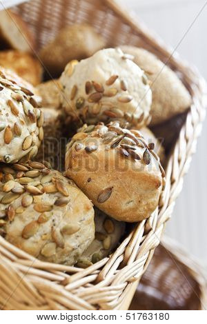 Close up of a basket of bread