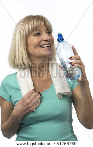 Sporty Senior Woman Drinking Water