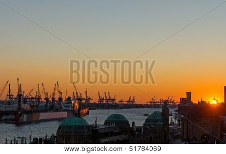 Sunset at the Hamburg harbor