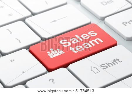 Marketing concept: Business Team and Sales Team on computer keyb