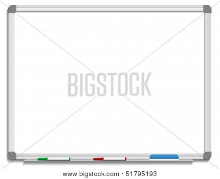 White board with colored markers and eraser