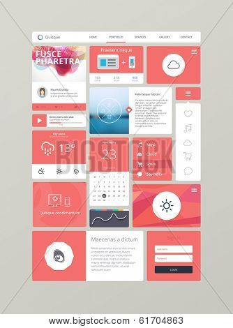 Flat ui kit for responsive web design in red. Adaptive web elements for 960 grid