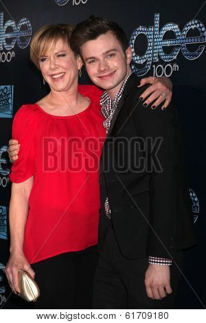 LOS ANGELES - MAR 18:  Romy Rosemont, Chris Colfer at the GLEE 100th Episode Party at Chateau Marmont on March 18, 2014 in West Hollywood, CA