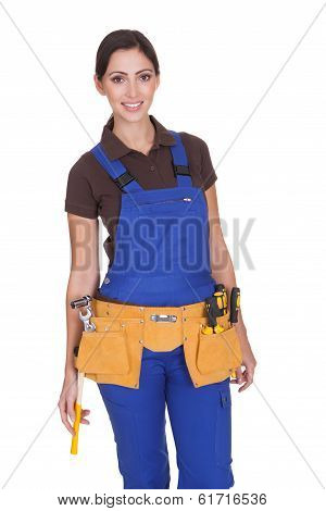 Female Construction Worker With Toolbelt