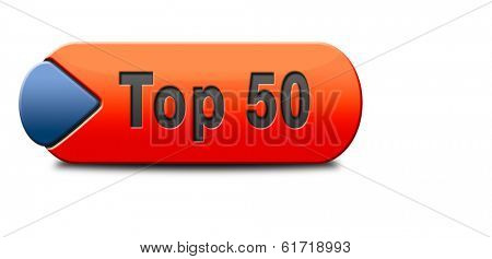 top 50 charts list pop poll result and award winners chart ranking music hits best top fifty quality rating prize winner icon 