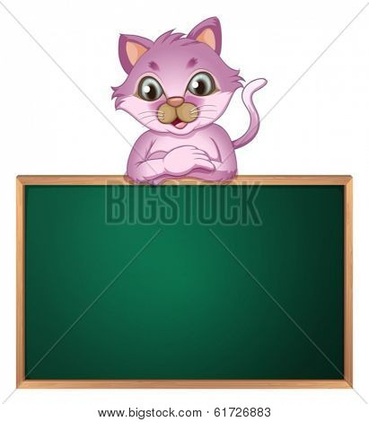 Illustration of an empty greenboard with a cute cat on a white background