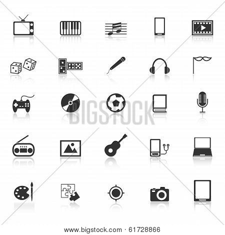 Entertainment Icons With Reflect On White Background