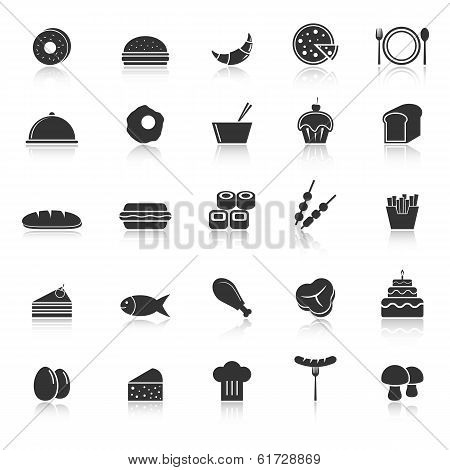 Food Icons With Reflect On White Background