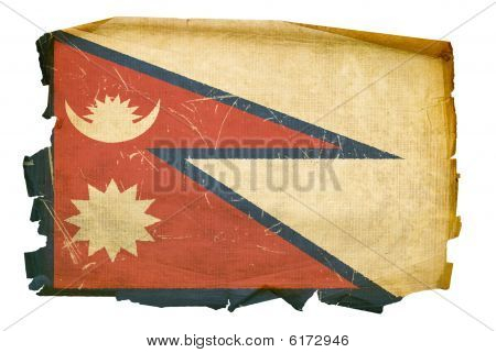 Nepal flagga gamla, isolerad på vit bakgrund