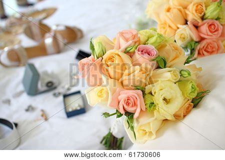 Bridal Bouquet  With Wedding Shoe And Jewelry