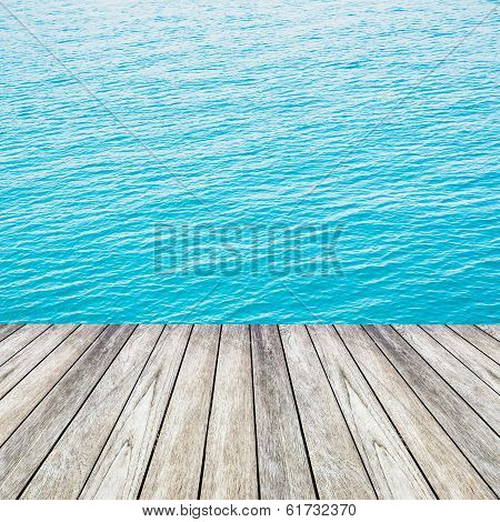 Wood and Blue Sea And Sky Background