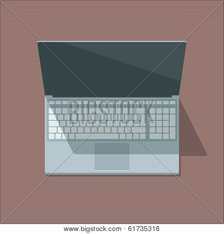 Top View Laptop Illustration In Flat Style.
