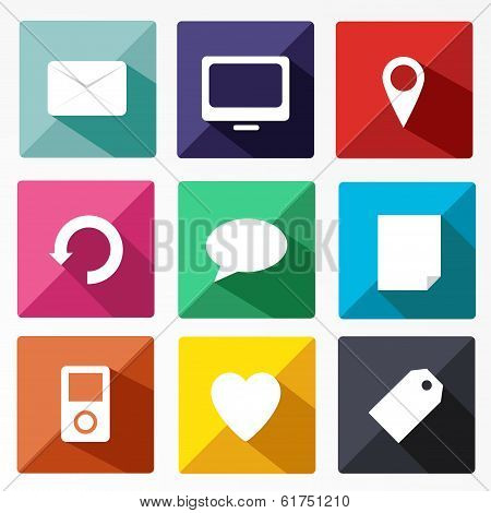 Trendy Vector Icons With Long Shadow