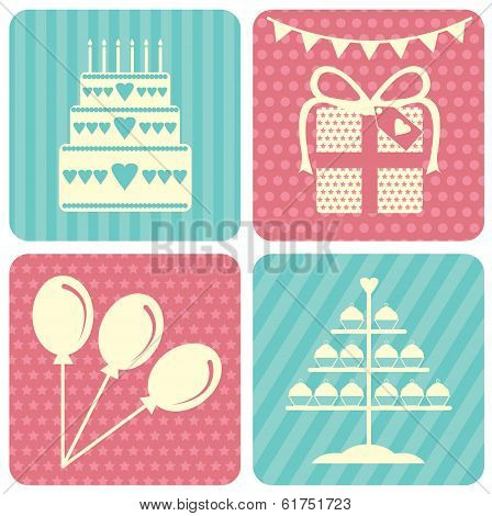 Birthday icons, vector illustrations