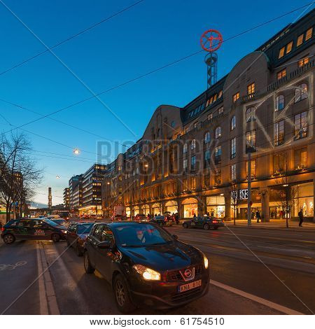 Night View Of Hamngatan With Nordiska Komaniet