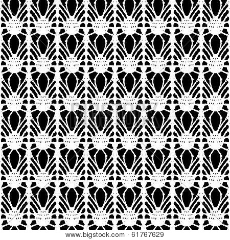Lace white seamless mesh pattern on black background.