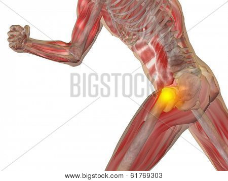 Conceptual 3D human man anatomy or health design, joint or articular pain, ache or injury isolated on white background