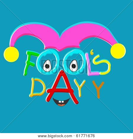 April Fool's Day concept with colorful stylish text on blue background. 