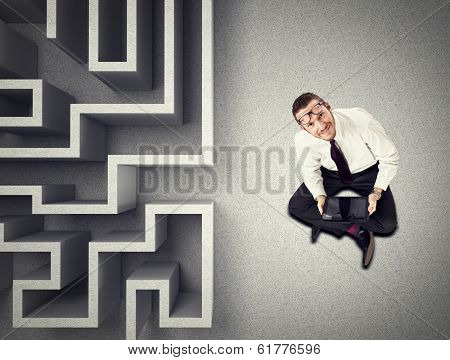 businessman and 3d abstract maze