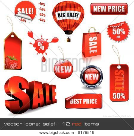 vector icons: vendita! -12 elementi rossi