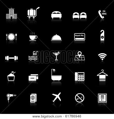 Hotel Icons With Reflect On Black Background